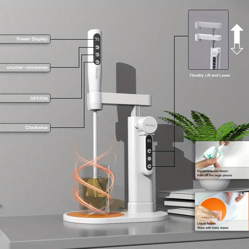 [Automatic Resin Mixer] 5 Speed Hands-Free Automatic Resin Mixer | High Efficiency Epoxy Blender for DIY Crafts, Jewelry Making, and Resin Art Projects - Minimize Bubbles, Rechargeable Battery/USB Powered, White & Orange Design