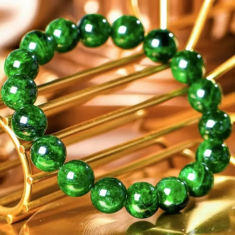 Elegant Chinese-Style Bead Bracelet - Natural Stone Round Jewelry with Golden-Tone Metal Accents, Stretchable Design for Wrist or Necklace, Handcrafted Accessory for Casual Attire, Jewelry Making Supplies