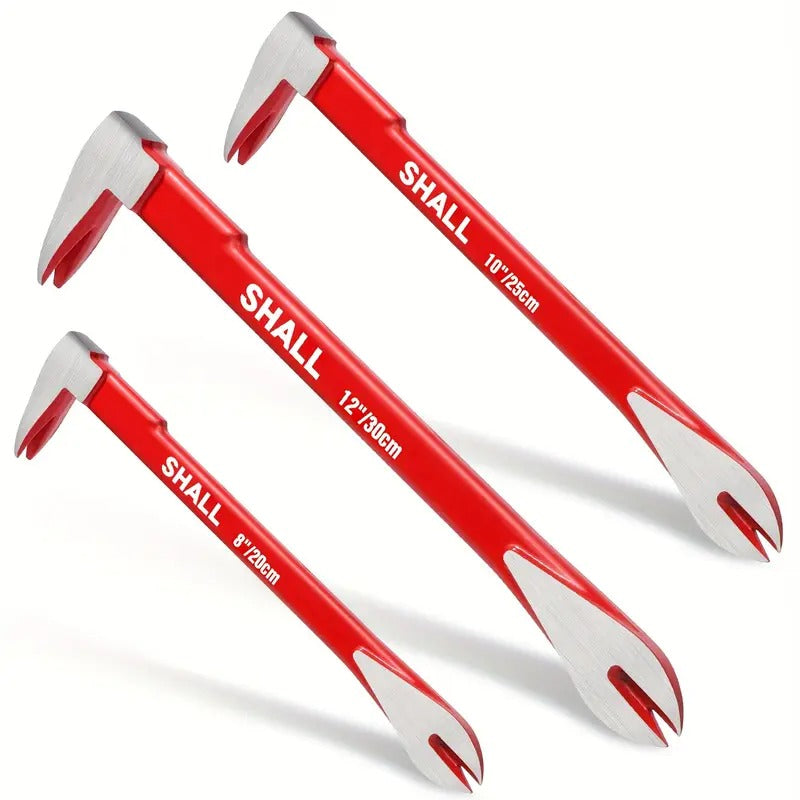 SHALL 3pcs Nail Puller Tool Set, 12', 10', 8' - Heavy Duty & Mini Cats Paw Pry Bar, Utility Claw Bar, Wonder Bar, High Carbon Steel Crowbar Tool For Home Remolding & Woodworking Tile Removal Tools