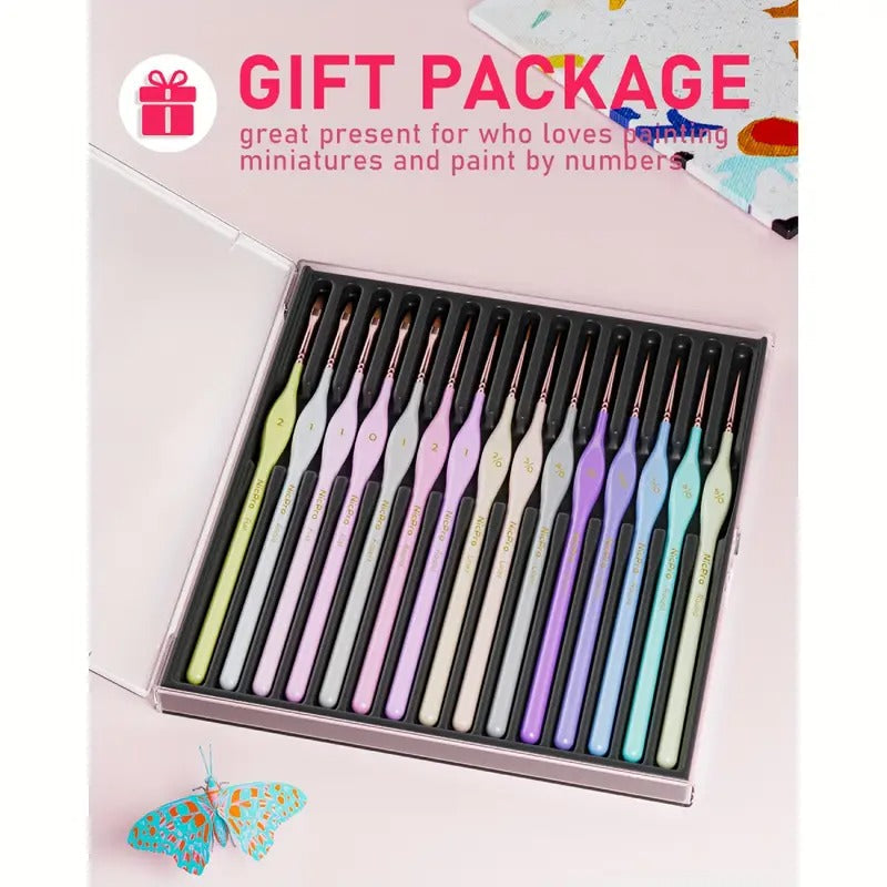 Nicpro 16pcs Micro Fine Detail Paint Brush Set with Case, Pastel Small Miniature Fine Tip Detail Brushes Kit for Acrylic Oil Watercolor, Craft, Models, Miniatures, Rock Painting, Paint By Numbers