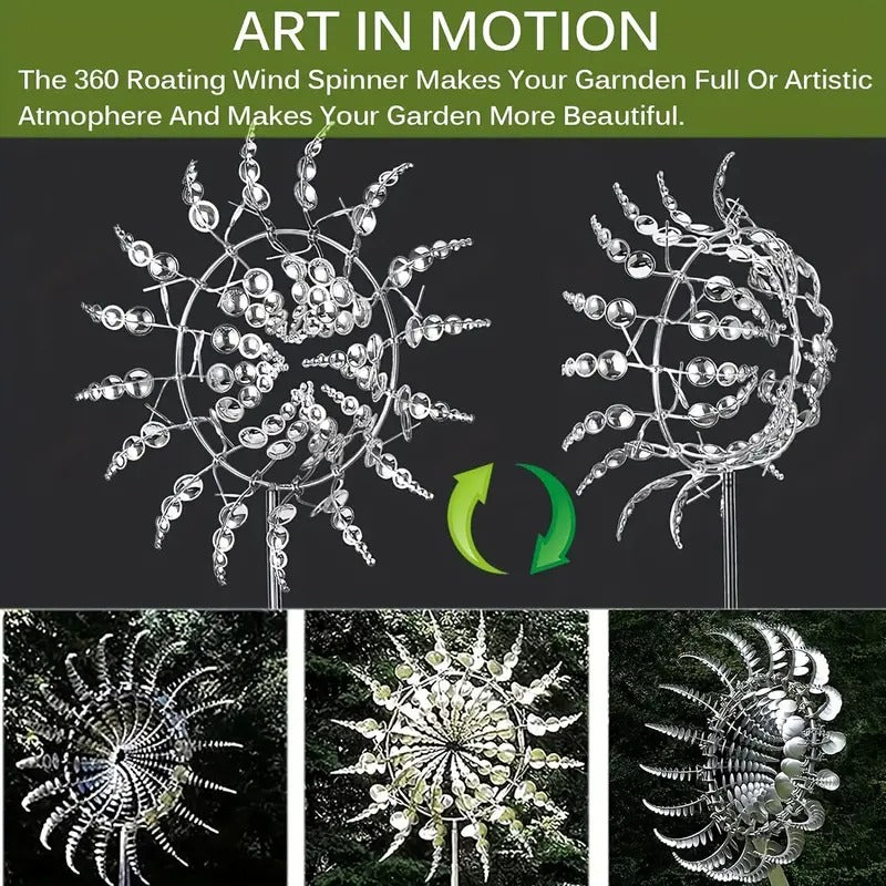 [1pc Metal Windmill] 3D Metal Wind Powered Kinetic Sculpture, Unique And Magical Metal Windmill, 1pc Silvery Wind Spinner Solar for Yard And Garden Outdoor Patio Decoration