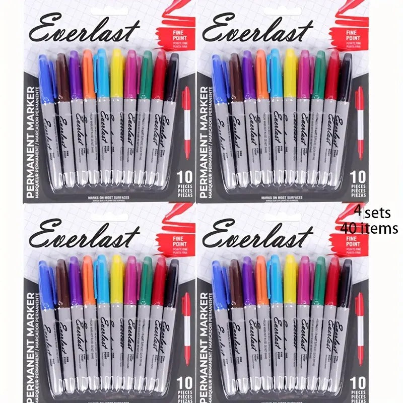 4 Sets (40 Colors Total) Permanent Markers - Non-Toxic, Waterproof, Fast-Drying, Vibrant Red, Orange, Green, Blue, Yellow, Purple, Pink, - Heavy-Duty Plastic Construction for Office, School, Art, Crafts, Banner, Poster
