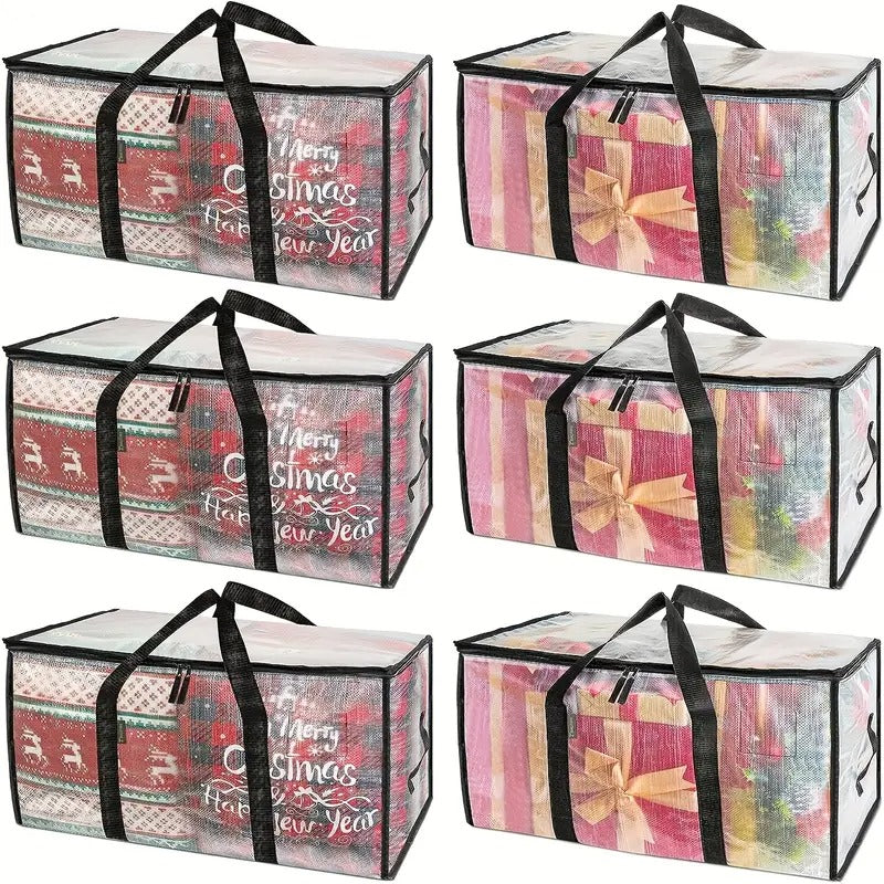 6pcs Heavy-Duty PVC Moving Bags with Reinforced Handles & Zipper Closure - Oversized Storage Totes for Clothes, Seasonal Decor, Holiday Gifts - Multi-Purpose Organizers