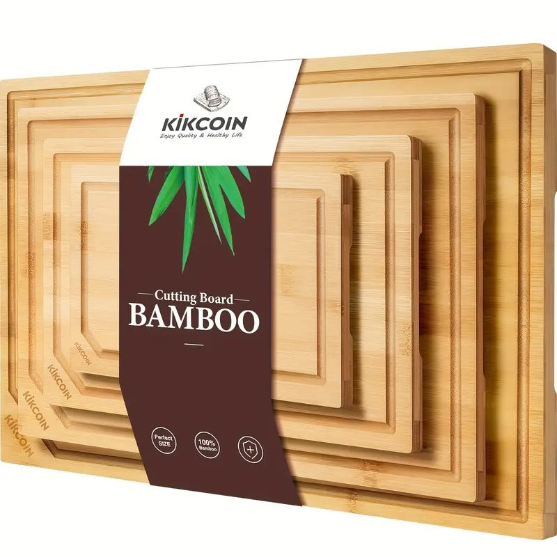 4pcs Extra Large Kitchen Bamboo Cutting Board Set, Heavy Duty Cutting Board with Juice Grooves, Bamboo Cutting Board Set for Meat