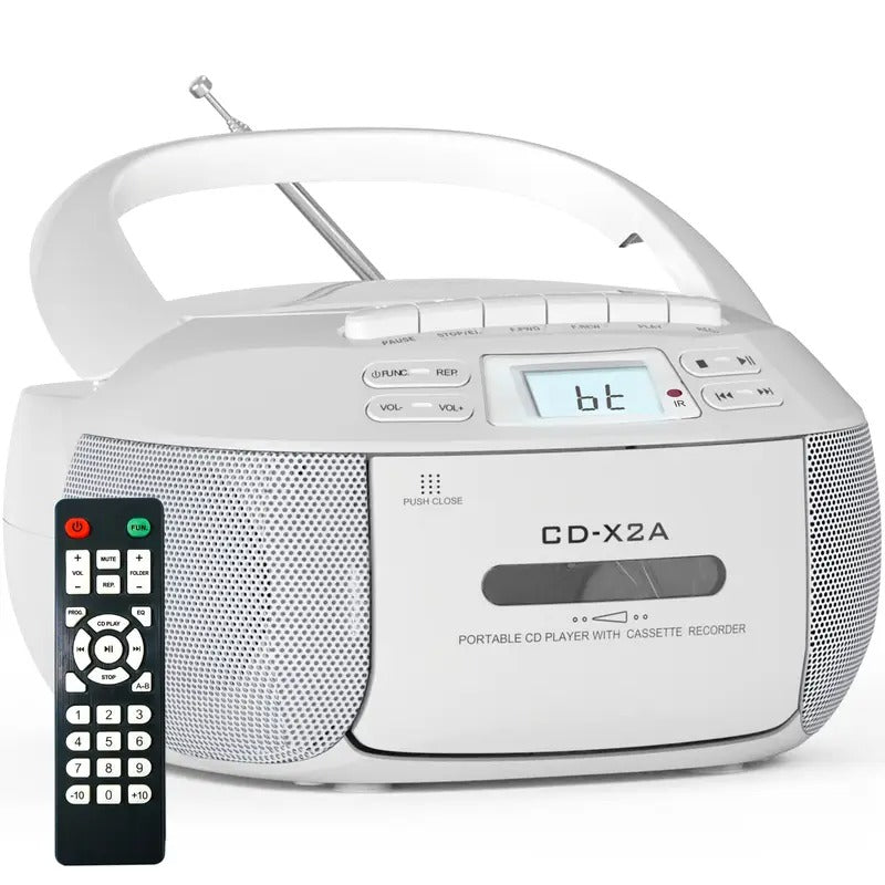 CD & Tape Combo BoomBox with AM/FM Radio, Vintage Stereo Speaker System, LCD Display, AC-Powered (120V) - Compatible with AUX, Headphones - for Home, Bedroom, Office - Ideal for