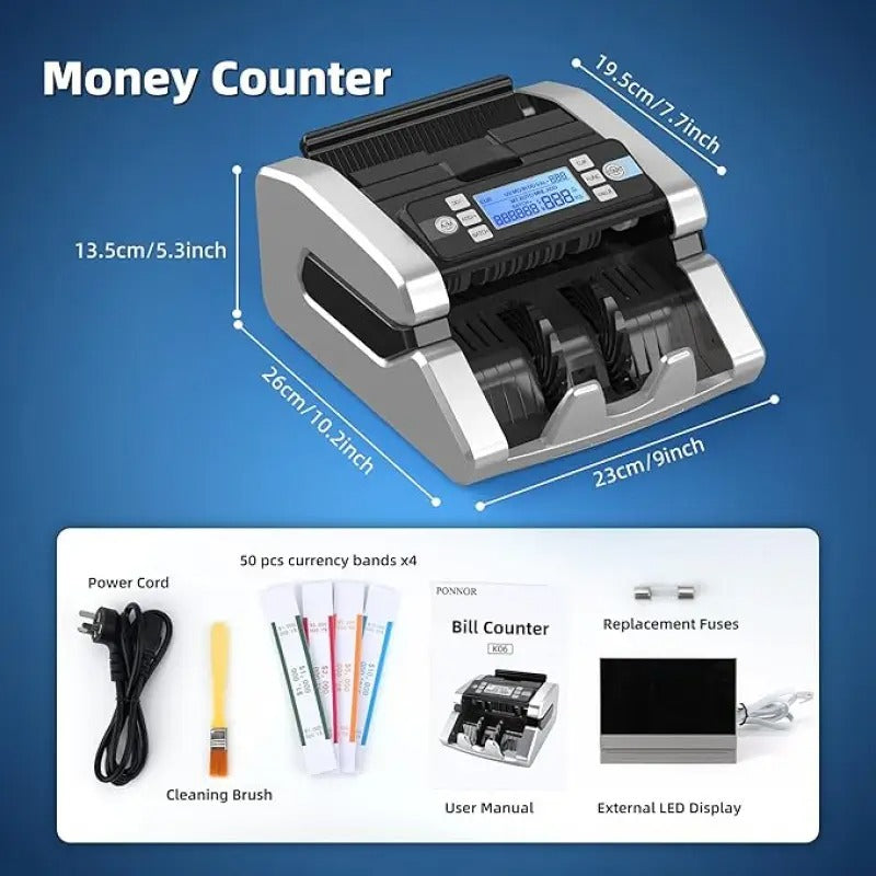 Money Counter Machine, Value Counting, UV/MG/IR/MT/DD Counterfeit Detection, USD/EUR Bill Counter, Add and Batch Modes, Cash Counting Machine 1300 Bills/min