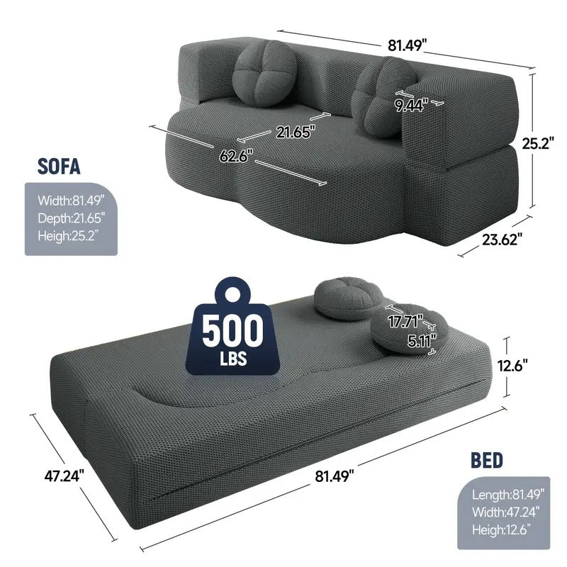 2-in-1 Convertible Folding Floor Sofa Bed with 2 Pillows - 81" Modern Knitted Lounge Couch, Space-Saving Sleeper Sofa Bed for Living Room, Apartment, Office, Guest Room - No Assembly Required, Durable Fabric
