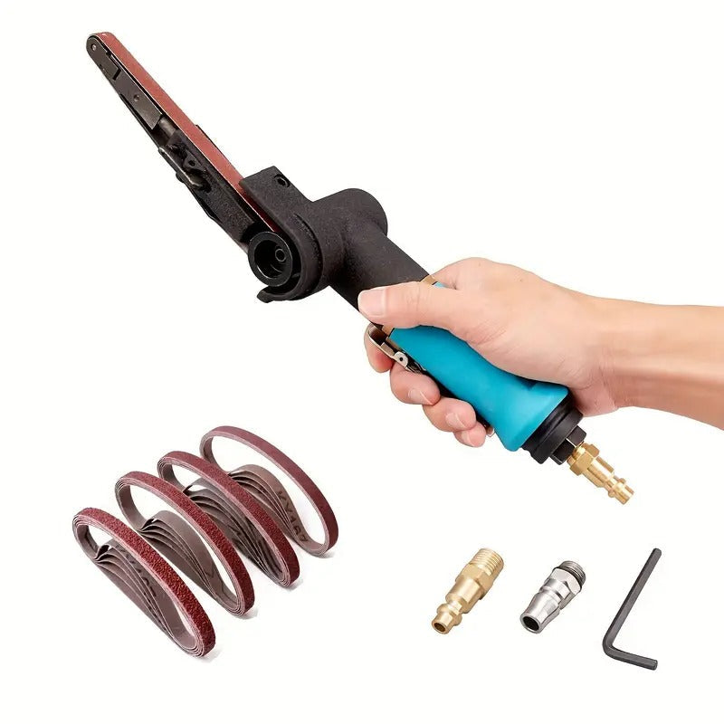 Pneumatic Tool Air Belt Sander, 1/4" Air Inlet, Air Belt Sander (3/8" X 13") With 12pcs Belts (#40, #60, 80#, 120#), 3/8" Air Belt Grinder For Aluminium, Iron, Steel And Etc. Metal Polishing