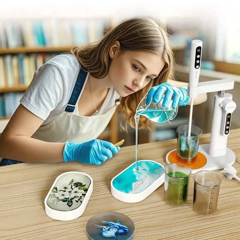 [Automatic Resin Mixer] 5 Speed Hands-Free Automatic Resin Mixer | High Efficiency Epoxy Blender for DIY Crafts, Jewelry Making, and Resin Art Projects - Minimize Bubbles, Rechargeable Battery/USB Powered, White & Orange Design