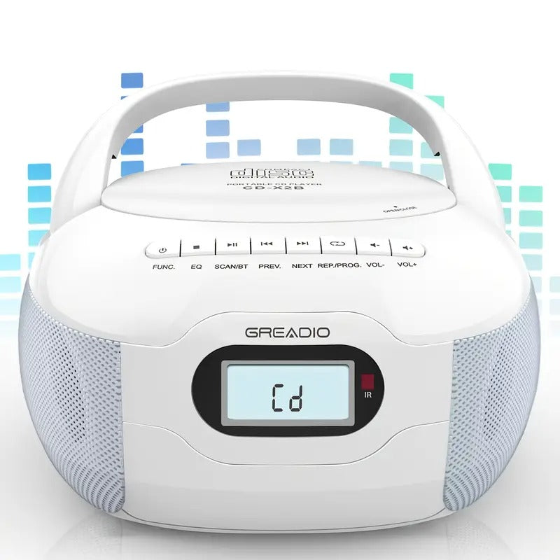 Portable FM Radio Boombox CD Player with LCD Display, Wireless, CD-R/RW Compatible, TF/USB/AUX Inputs, Headphone Jack & Loud Sound - Durable ABS Construction for Home, Seniors, Travel