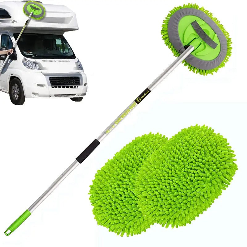 [Long Handle Car Wash Brush] 2 x Mop Head 62" Car Wash Brush Kit - Long Handle Scratch Free Mop Cleaning Mitt - Suitable for Cars, Trucks, SUVs, RVs, Caravans, and Household