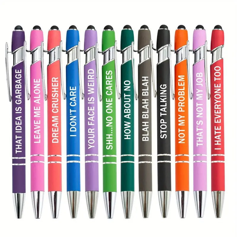 12pcs Black Ink Ballpoint Pens with Stylus Tip, Inspirational Office Quotes, Encouraging Scriptures