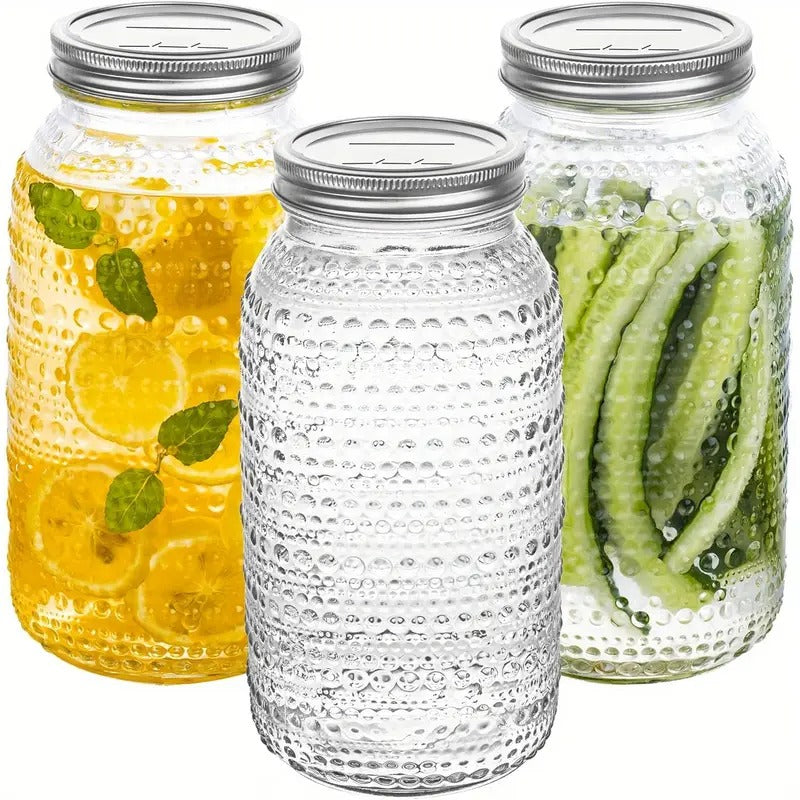 Mason Jars 64 Oz with Lids Wide Mouth 3 Pack, Glass Jars Canning Jars Large for Centerpieces Pickling Storage Food Meal Prep Salad Jam