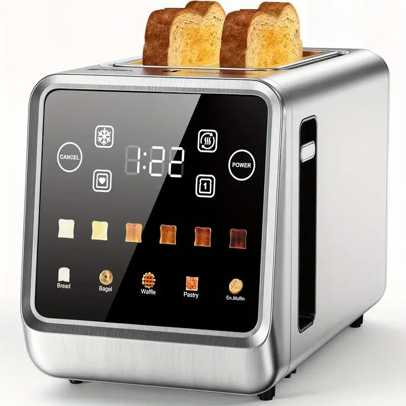Touch Screen Toaster 2 Slice, Stainless Steel Smart Digital Toasters With Memory Function, 5 Bread Types & 6 Shade Settings, 1.5" Toasters 2 Slice Wide Slot,