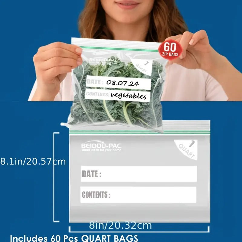 [Double Zipper Storage Bags] 300pcs Double Zipper Quart Food Storage Zip Bags - 2Mil, Freshness Easy Open Reclosable Clear Plastic Bags (8" * 8.1")