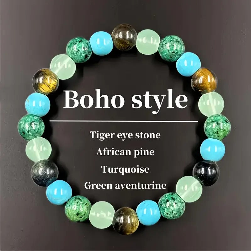 4pcs Natural Stone Crystal Bracelet - An Elastic Hand Band Handmade From Amethyst, Tiger's Eye, Cat's Eye, Marine Sedimentary Stone And Moonstone - Is Suitable for Gifts