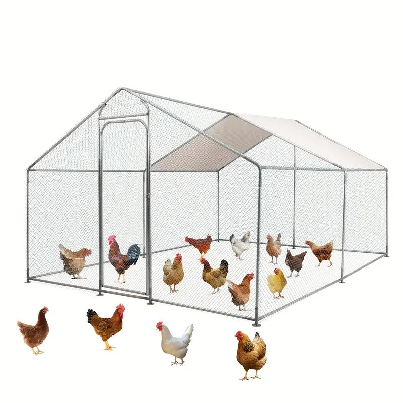Walk-in Outdoor Chicken Runs For Yard For Chickens, Large Metal Chicken Coop With Run And Waterproof Cover, Wire Mesh Poultry Cage As Hen House, Duck Coop, Rabbit Hutch