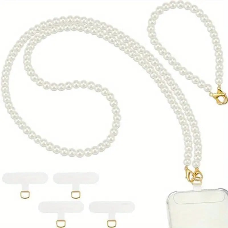 Set of 2 Pearl Beaded Lanyards for Mobile Phones, Designed for Crossbody And Wrist Use, Featuring Tether Tabs Suitable for Various Phone Cases, Bags, And Purses.
