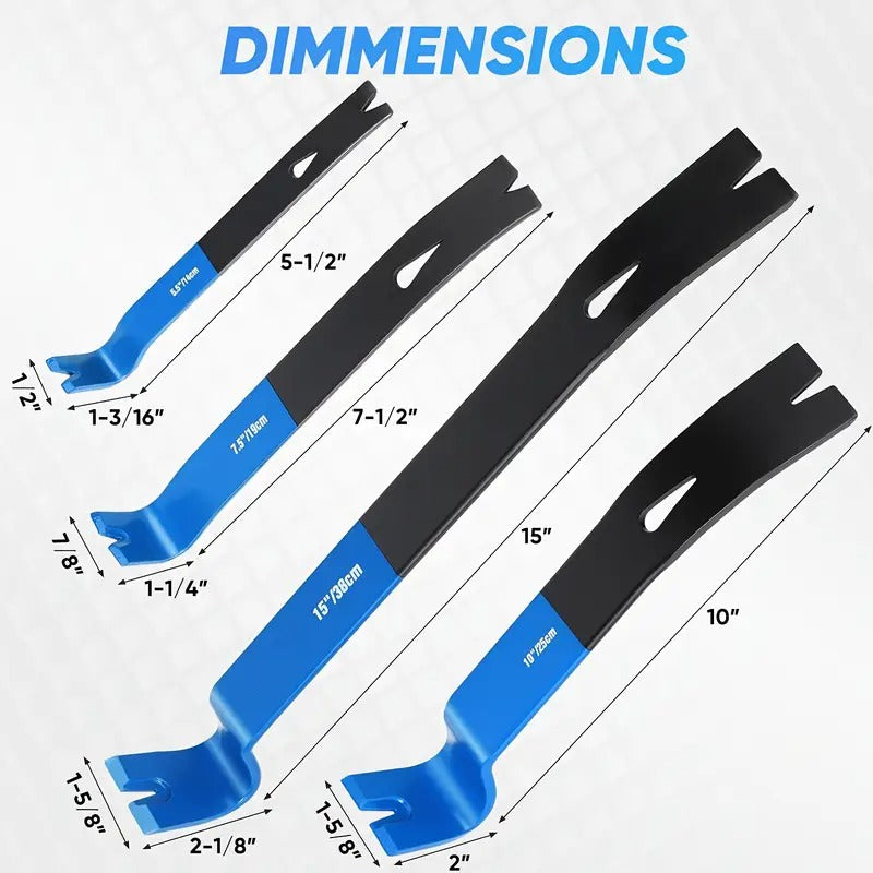 4pcs Flat Pry Bar Set -15" 10" 7.5" 5.5"- Heavy Duty & Mini Nail Puller Crowbar, Utility Claw Bar, Wonder Bar, High-Carbon Steel Flat Bar Tool for Home Remolding & Woodworking