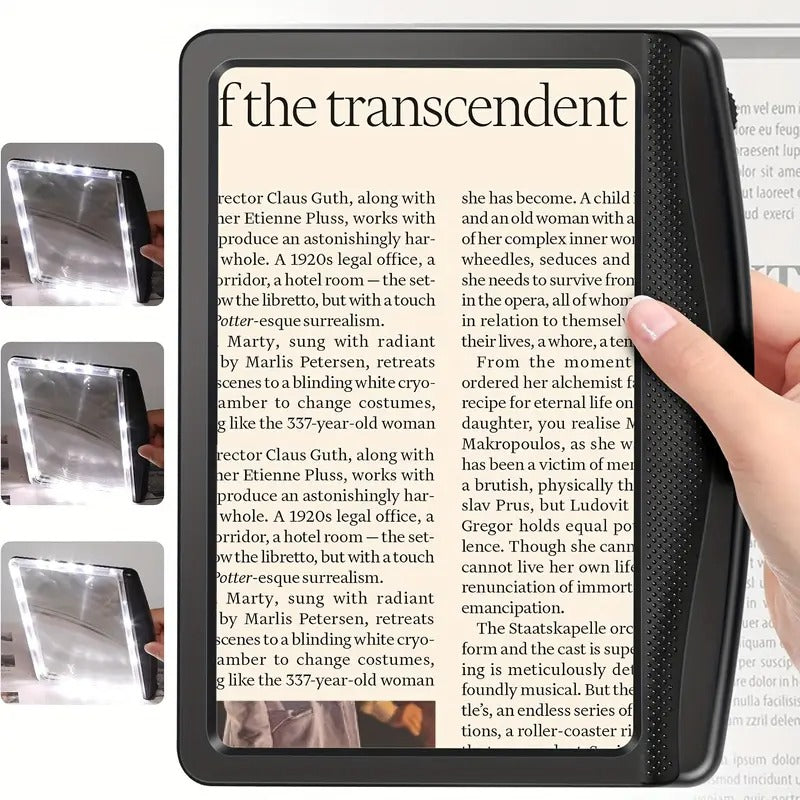 10X Magnifying Glass with Light - Large Bright LED Full Page Magnifier, Lightweight Handheld Rectangular Design for Reading Small Prints, Seniors & Low Vision