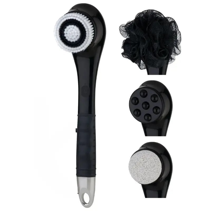 Body exfoliating brush, Bath massage brush, Shower body scrubber, 4 in 1 manual skin care brush for exfoliation, deep cleansing, foot care, lotion application and relaxing massage, full-body bath tool for smoother skin and home