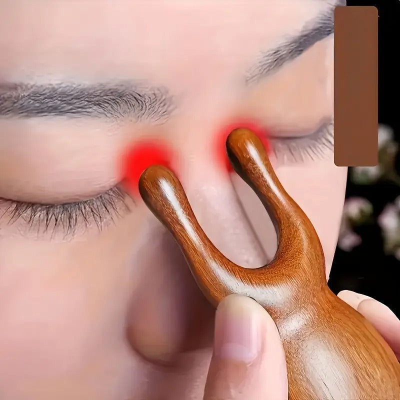 Natural Sandalwood Eye Nose Face Massager - Handheld Wooden Acupressure Tool for Puffiness & Dark Circles, Battery-Free Facial Massage to Relax &, Promotes Circulation & Light Beige Health, Nose Massager,
