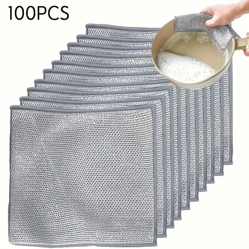 100pcs Scratch-Free Reusable & Washable Mesh Cleaning Cloths - Durable Polyester Blend for Kitchen, Bathroom, Outdoor - Gentle Grease & Dirt Removal, Multi-Surface Cloth Pads, Non -stick And Degreasing Cleaning Cloths
