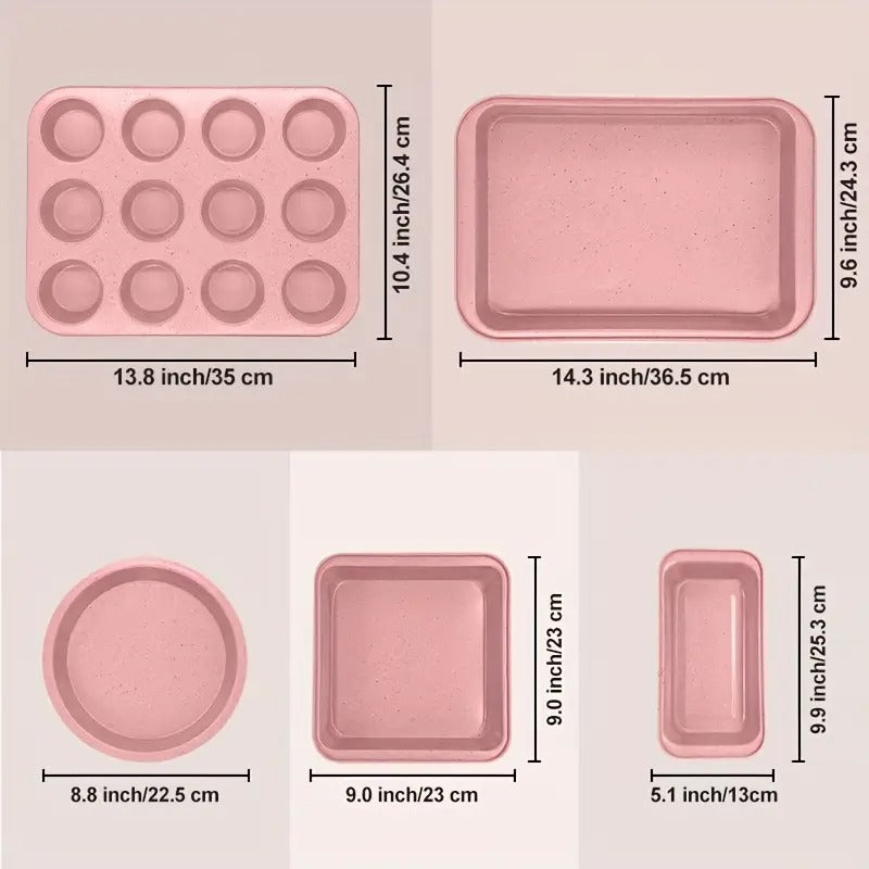 10pcs Pink Baking Pans Set Nonstick Bakeware Sets With Round/Square Cake Pan, Muffin Pan, Loaf Pan, Roast Pan, Cookie Sheet Set For Oven, Kitchen Baking Supplies