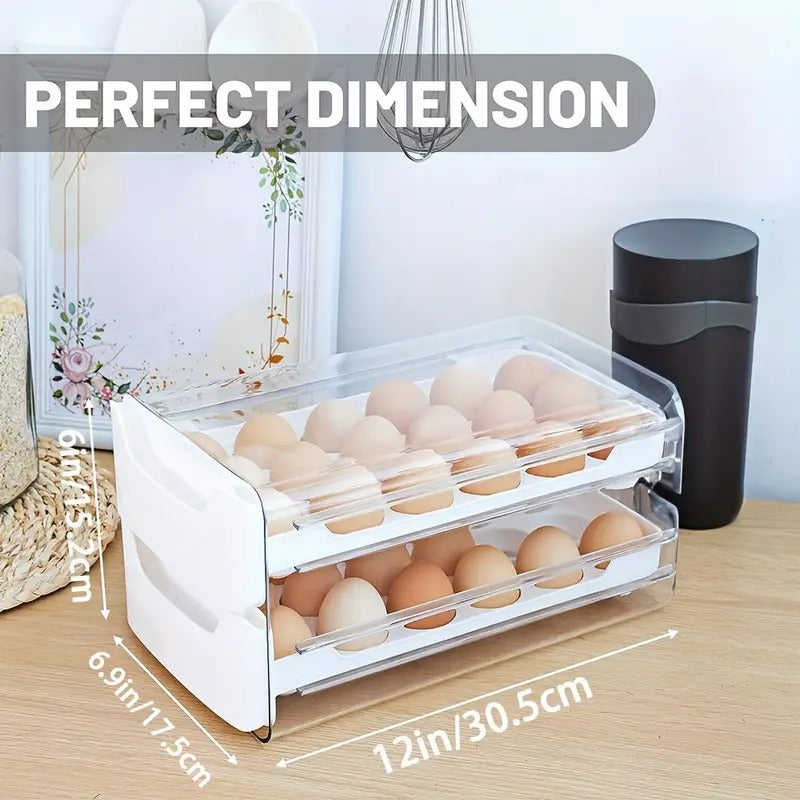 Egg Holder for Fridge, 2 Layers Fresh Egg Storage Container Organizer Bin, Each Layer Could Hold 18 Eggs, Clear Stackable Plastic Egg Tray with Handles, For Fridge, Kitchen, Home, 12x 6.9x 6 Inches