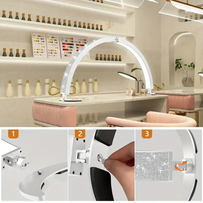 Nail Lamp, 40W] 40W Half Moon Shaped Nail Lamp with Phone Holder - 29 Inch, 7 Color Modes, 10 Brightness, Wired Controller and Remote Control, for Beauty/Eyelashes/Tattoo/Crafts