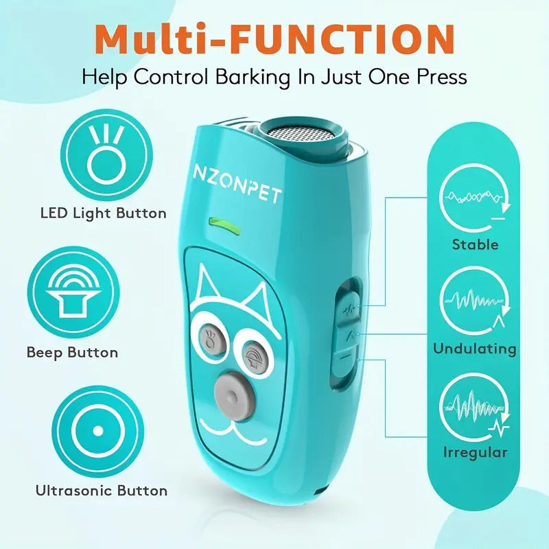 nzonpet Anti Barking Device, Ultrasonic 3 in 1 Dog Barking Deterrent Devices, 3 Frequency Dog Training and Bark Control 16.4Ft Range Rechargeable with LED Light and Wrist Strap - MARRS Green