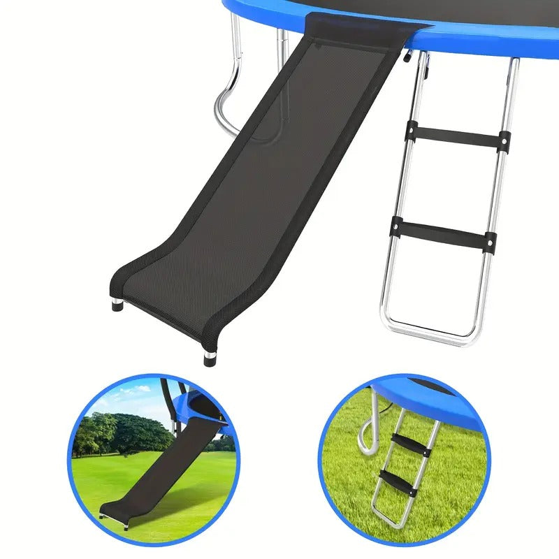 [Tear Resistant Trampoline Slide] 2 Step Wide Trampoline Ladder Slide Kit, Universal Trampoline Safety Ladder Stairs & Strong Tear Resistant Trampoline Slide