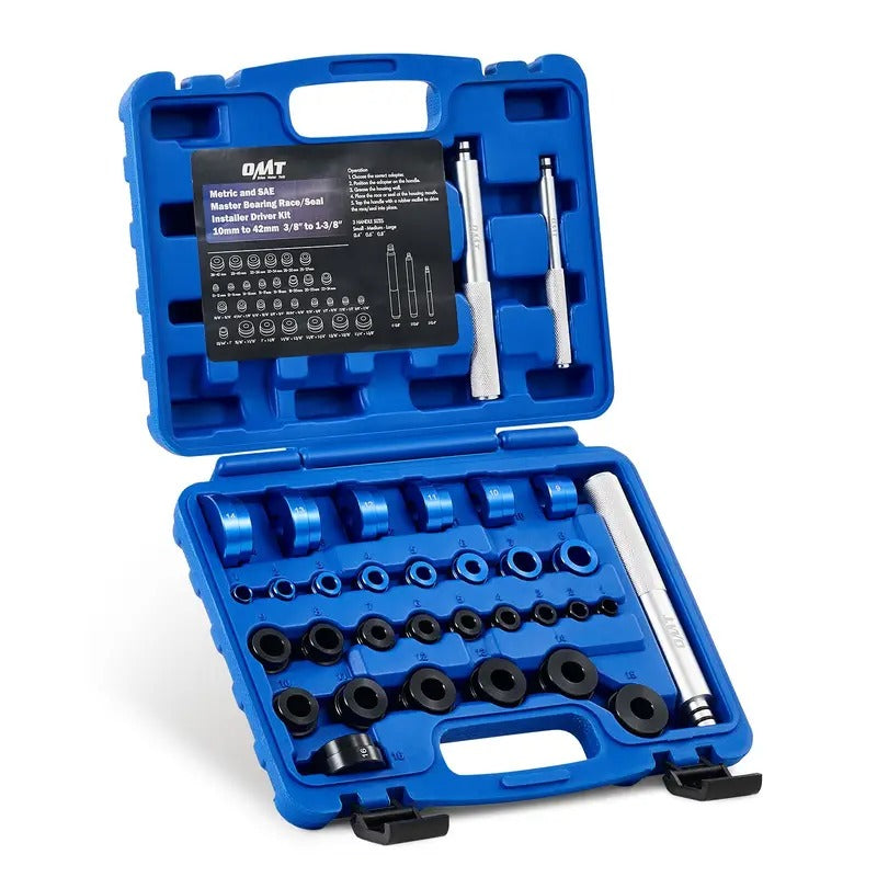 33pcs Professional Bearing Press Kit for Small Vehicles, Includes Metric & SAE Adapters, Seal Drivers, and 3 Knurled Handles for Bearing Race Installation, Without Battery