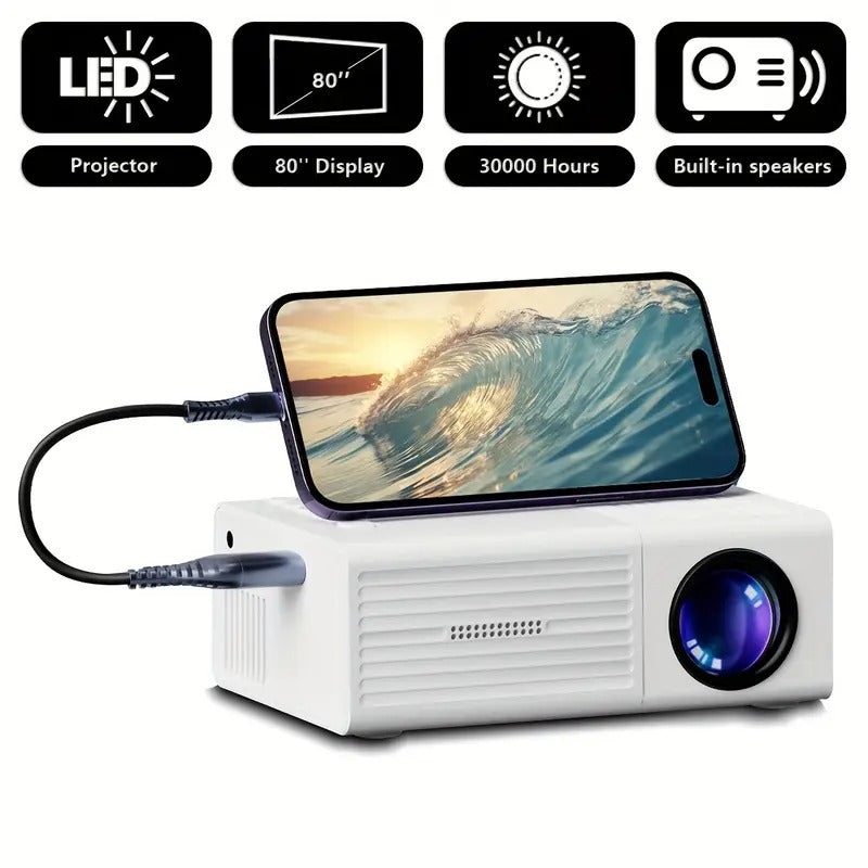 Portable Projector, Support 1080P, USB Connection, Remote Control - Compatible With Smartphones, Tablets, Laptops, TV Sticks And USB Drives, Desktop Mount, LCD Display, Power
