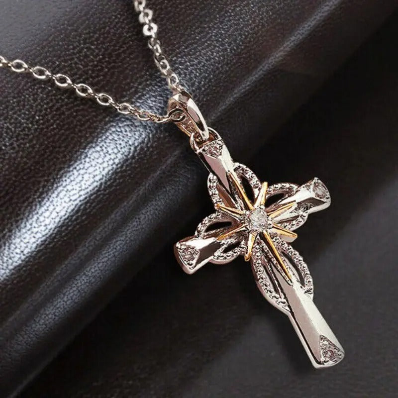 Fashion Silvery Cross Star Pendant Chain Necklace Women'S Jewelry Accessories