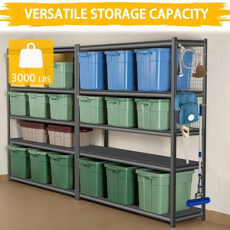 3000 LBS Heavy Duty Garage Shelving with Adjustable Metal Shelves with 5 Tier Storage Shelves Painted Black for Garage Finishing, Space Saving Vertical Shelving Unit, Garage Storage Shelves with Sturdy Construction, Practical Shelves, Utility Shelves