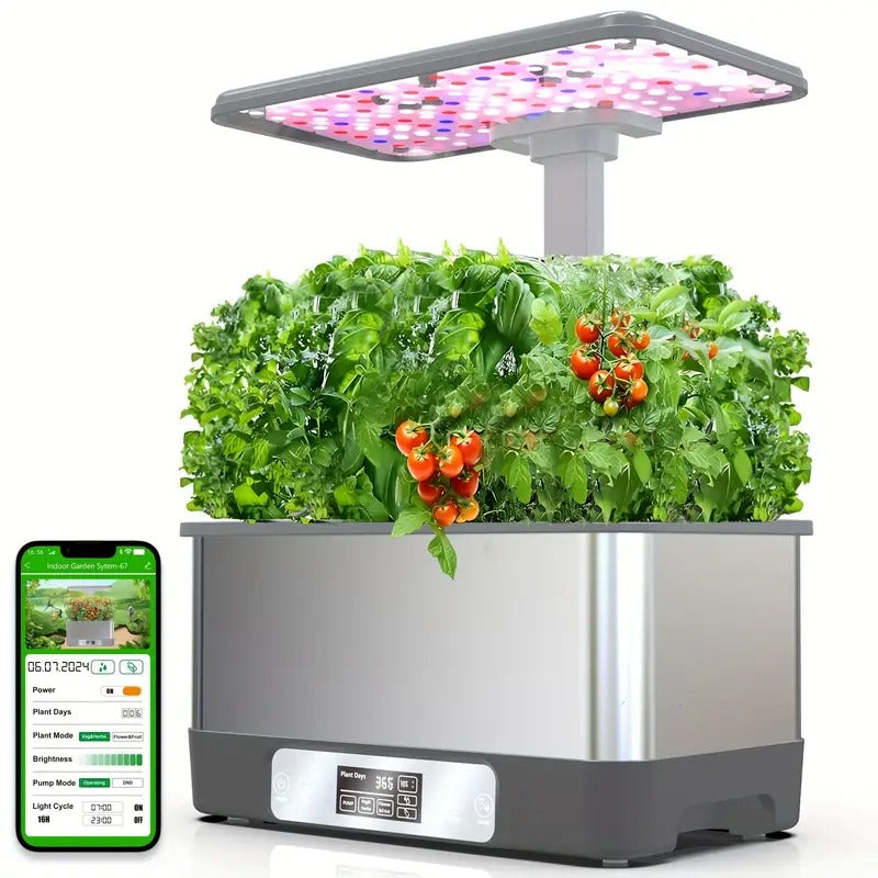 Indoor Herbs Garden, APP&WiFi Hydroponics Growing System Kit, BHTNYOO/8 Pods/ Soilless Cultivation Planting Gardening Box With LED Growth Lights And Water Pump (Stainless Steel)