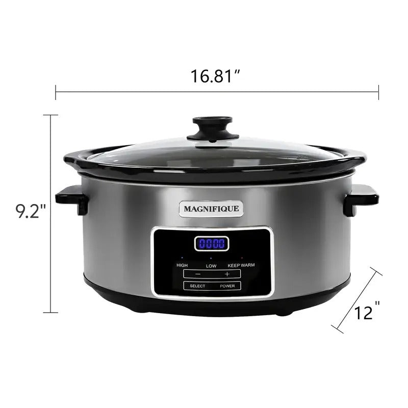 8-Quart Digital Programmable Slow Cooker with Timer - Small Kitchen Appliance for Family Dinners - Serves 10+ People - Heat Settings: Keep Warm, Low and High