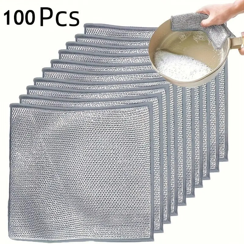 100pcs Scratch-Free Reusable & Washable Mesh Cleaning Cloths - Durable Polyester Blend for Kitchen, Bathroom, Outdoor - Gentle Grease & Dirt Removal, Multi-Surface Cloth Pads, Non -stick And Degreasing Cleaning Cloths