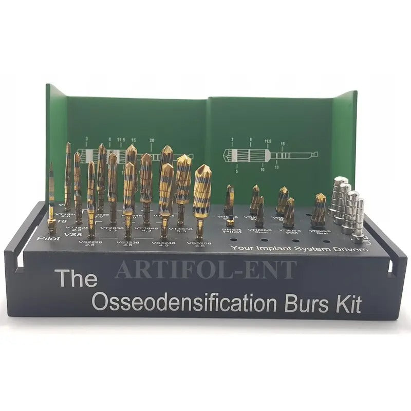 ARTIFOL 24-Piece Osseodensification Kit - Universal Burs & Pins Set with Metal Holder Drive OS1029