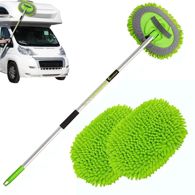 [Long Handle Car Wash Brush] 2 x Mop Head 62" Car Wash Brush Kit - Long Handle Scratch Free Mop Cleaning Mitt - Suitable for Cars, Trucks, SUVs, RVs, Caravans, and Household