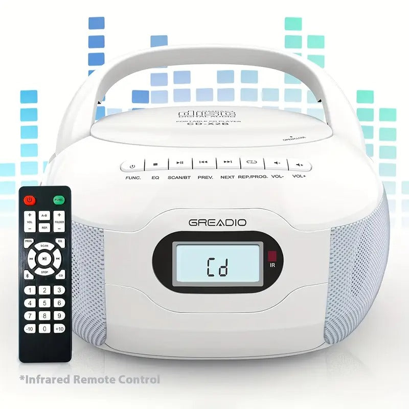 Portable FM Radio Boombox CD Player with LCD Display, Wireless, CD-R/RW Compatible, TF/USB/AUX Inputs, Headphone Jack & Loud Sound - Durable ABS Construction for Home, Seniors, Travel
