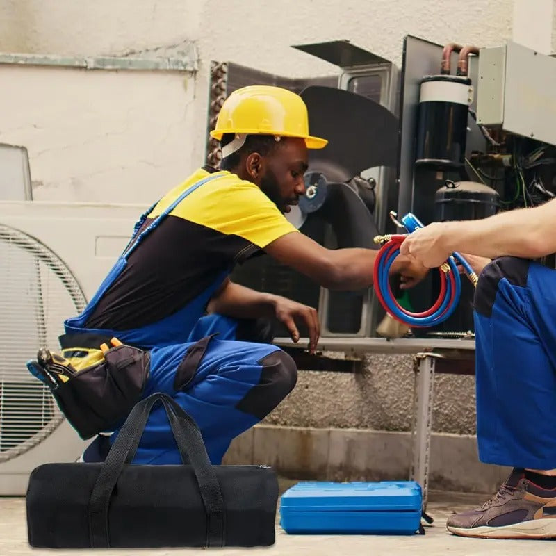 1pc Heavy-Duty 12-Inch Large Capacity Canvas Tool Bag - Wide Mouth Zipper Closure, Reinforced Bottom & High Quality Durable Work Tote for Electricians, Mechanics, DIY - Professional Tool Organizer with Comfortable Carry Handle