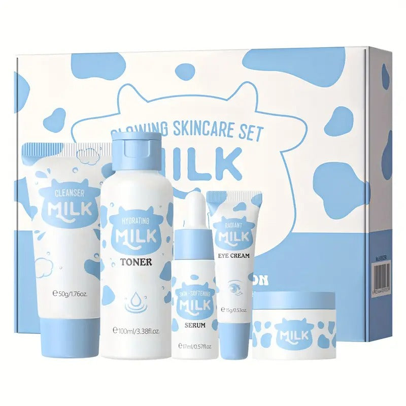 Milk Light Beige Care Set, Light Beige Care Routine Kit for Women, Travel Size Skincare Set with Milk Cleanser, Toner, Serum, Eye Cream, Face Cream, Skincare Gift Set, Mother's Day Christmas Birthday Gifts for Women Men