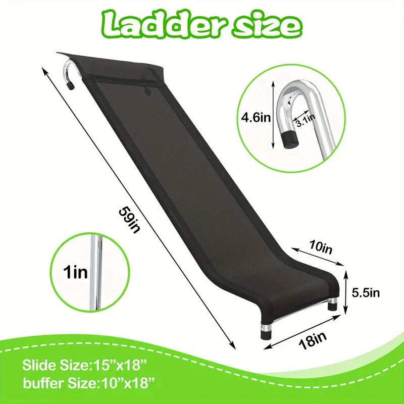 [Tear Resistant Trampoline Slide] 2 Step Wide Trampoline Ladder Slide Kit, Universal Trampoline Safety Ladder Stairs & Strong Tear Resistant Trampoline Slide