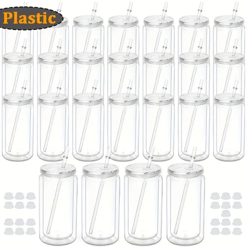 Set of 25 Clear 16Oz Double Wall Cups with Lids And Straws - Perfect for 4Th of July, Graduation Celebrations, And Summer Barbecues. These Leakproof, Reusable