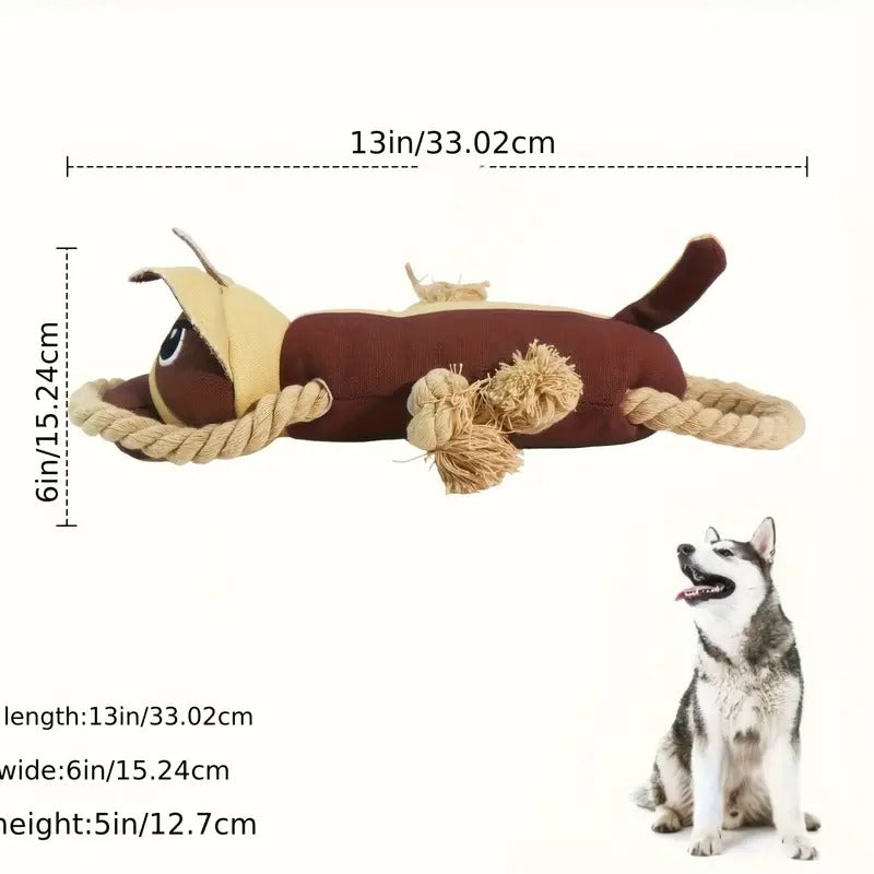 Durable Interactive Dog Toy with Squeaky Sound - Sturdy Anti-Bite Tension Rope, Suitable for Large, Medium, and Small Dogs - Brown and Tan Puppy Model, No Battery Required - Perfect Christmas Gift, Cartoon Dog Design