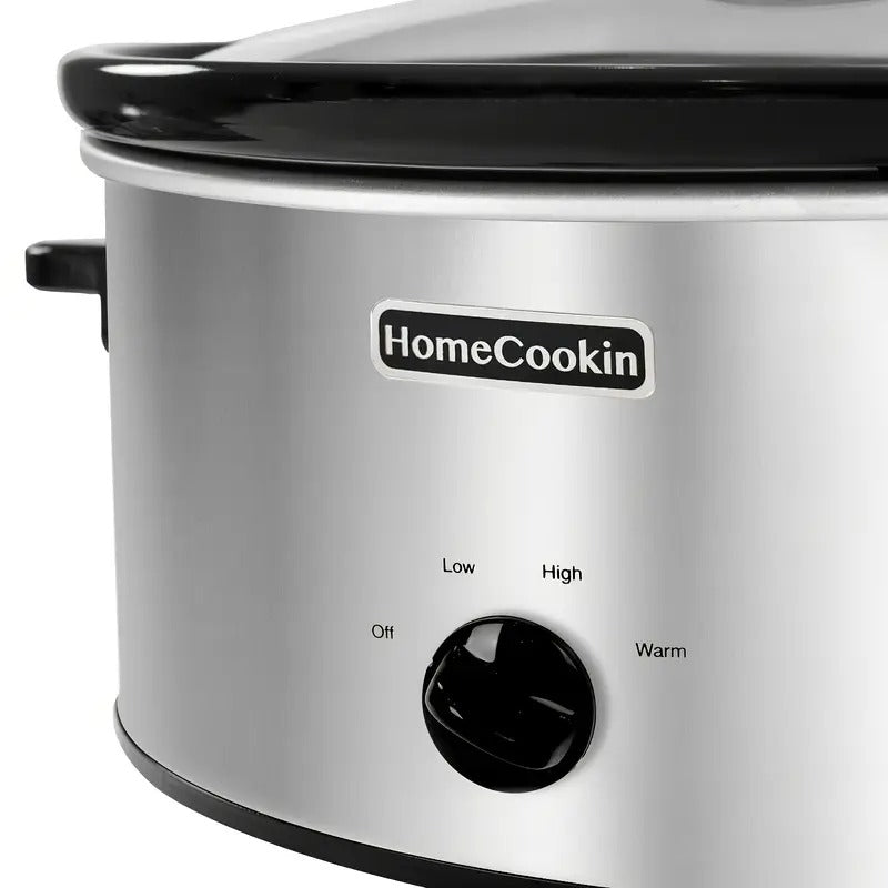 1pc 7 Quart Slow Cooker Oval Manual Pot with 3 Cooking Settings for Holiday Feast, Family Dinner, Stainless Steel Fashion Style