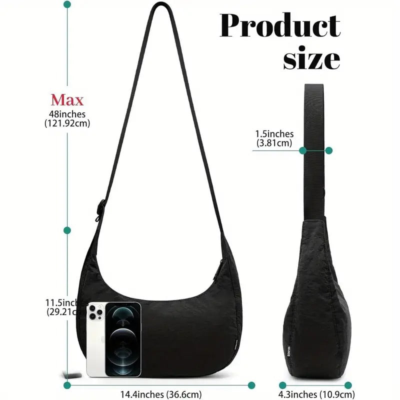 Iioscre Medium Crossbody Crescent Bag for Women Men Trendy, Nylon Crossbody Hobo Bag with Adjustable Strap and Inner Pockets.
