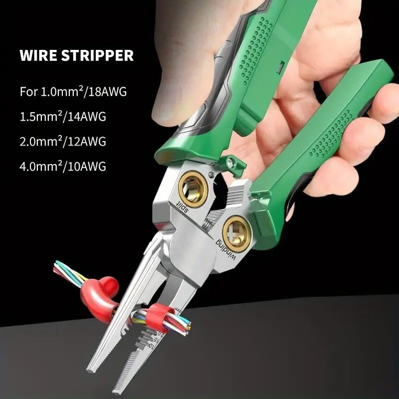 8-in-1 Wire Crimper Stripper with Voltage Detector & Dual Alarms - Heavy Duty 12-250V AC/DC Tester for Hot/Neutral Wires - Electrician, HVAC, Car Repair Tool (Green), Wire Stripping Tool, Electrician Essentials, Ergonomic Design, Robust Construction